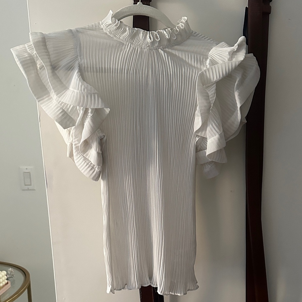 White Ruffle Sleeve Top - Picture 2 of 2